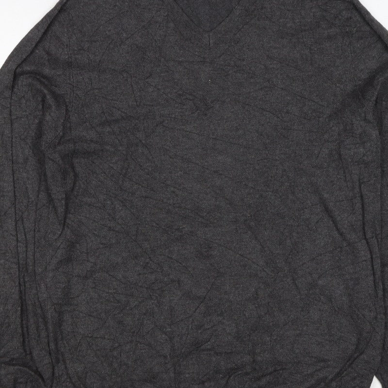 Zara Men Grey M V-Neck Lightweight Viscose Knit Pullover Jumper