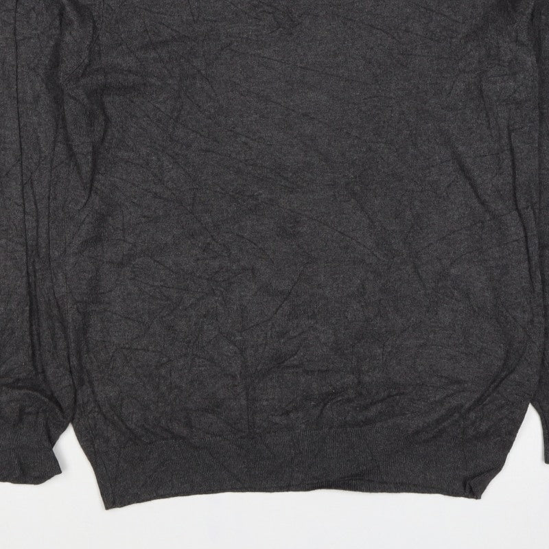 Zara Men Grey M V-Neck Lightweight Viscose Knit Pullover Jumper