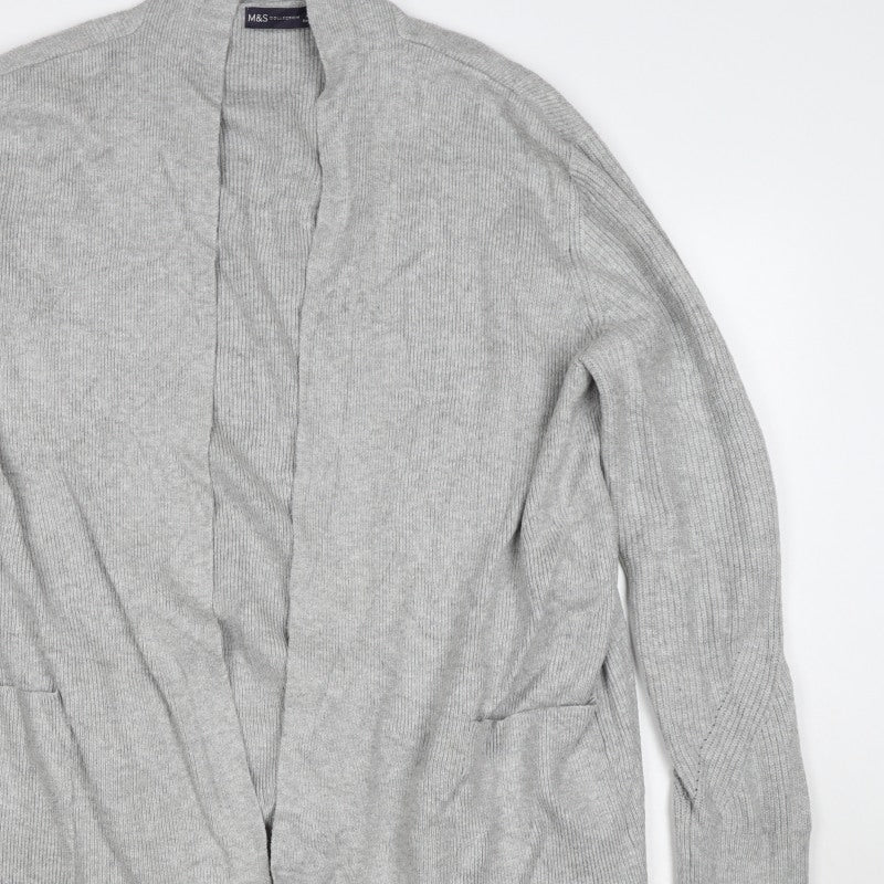 Marks & Spencer Women Grey Size 16 Longline Open Knit Cardigan Pockets