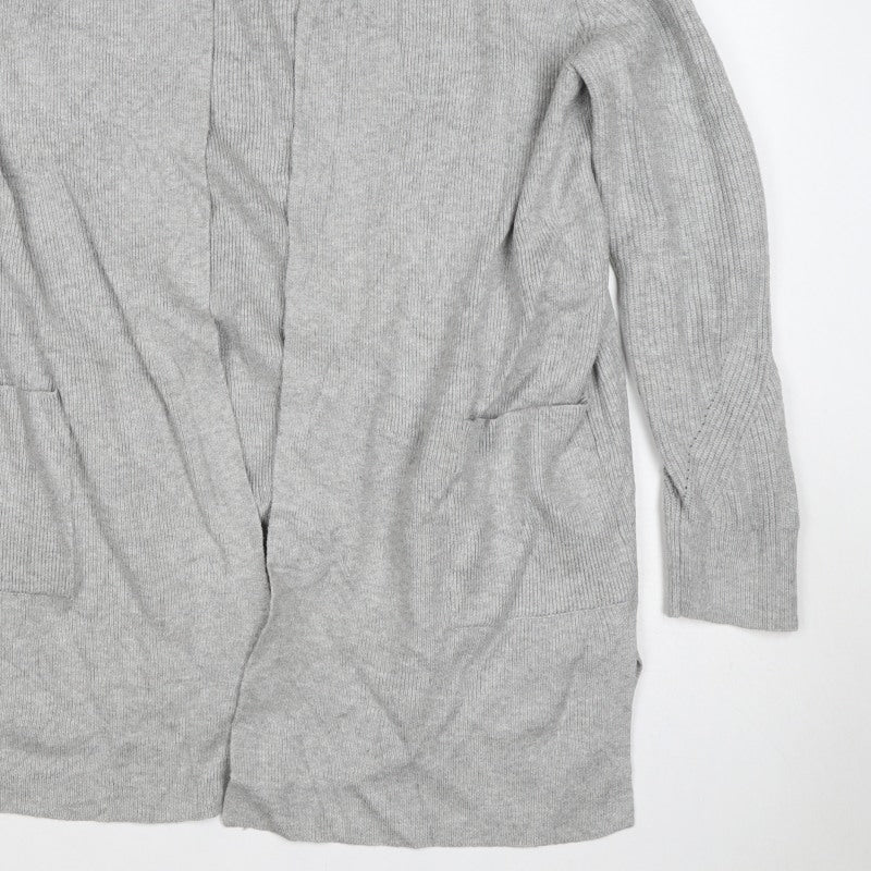 Marks & Spencer Women Grey Size 16 Longline Open Knit Cardigan Pockets