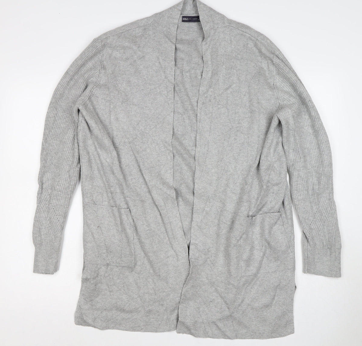 Marks & Spencer Women Grey Size 16 Longline Open Knit Cardigan Pockets