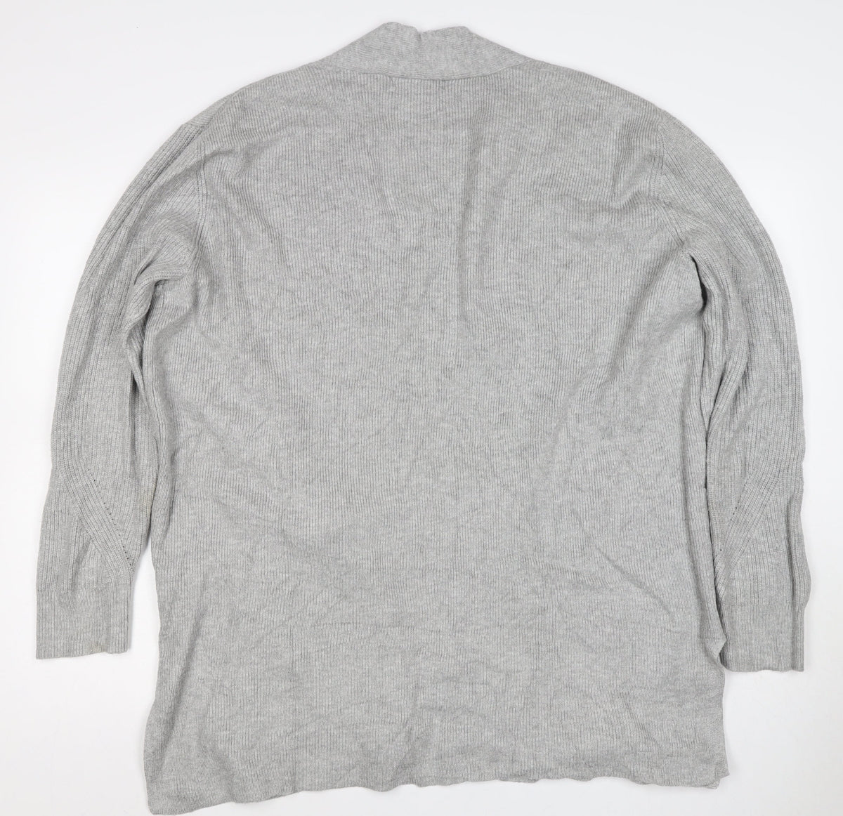 Marks & Spencer Women Grey Size 16 Longline Open Knit Cardigan Pockets