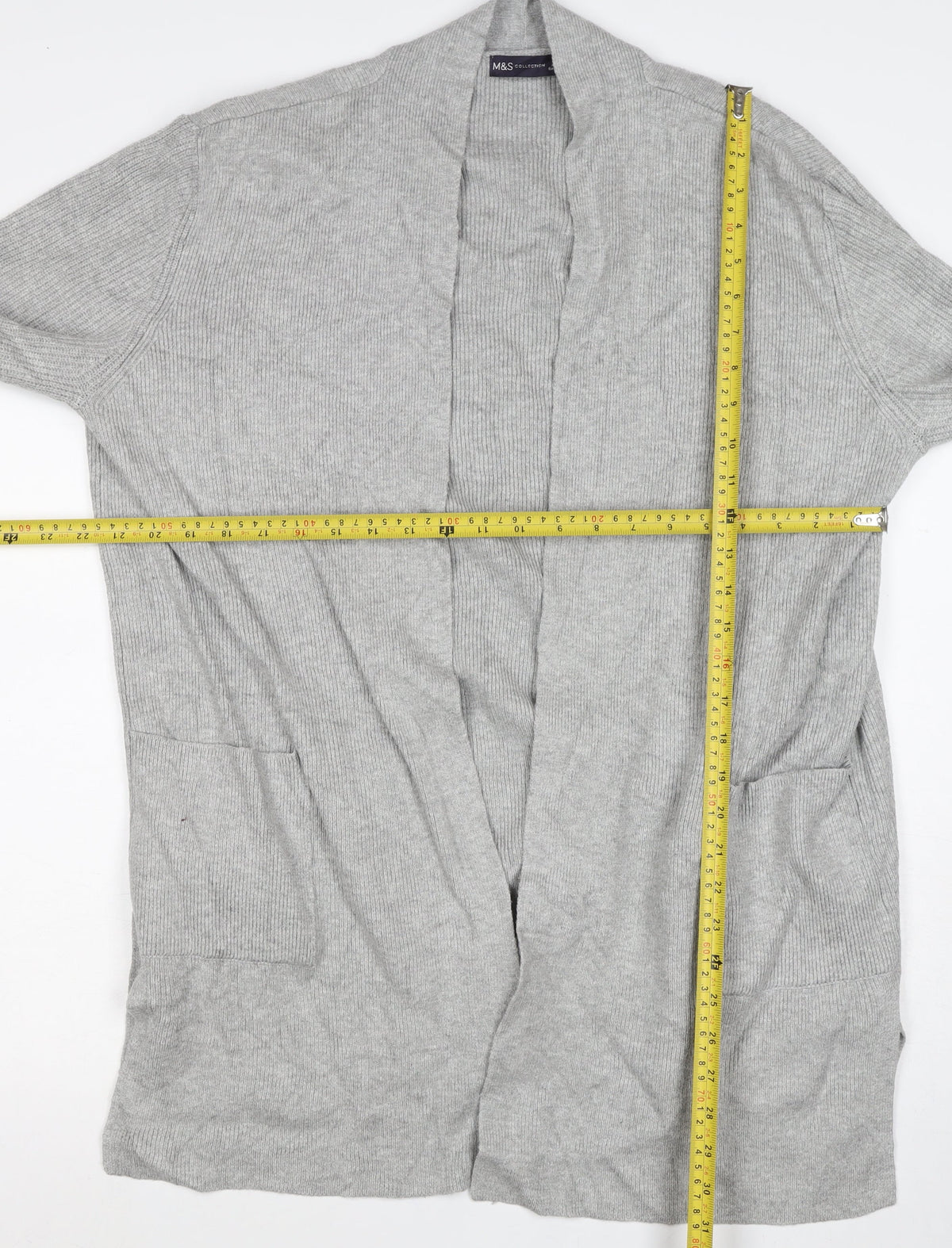 Marks & Spencer Women Grey Size 16 Longline Open Knit Cardigan Pockets