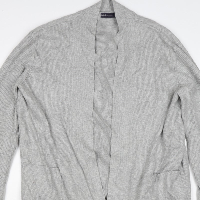 Marks & Spencer Women Grey Size 16 Longline Open Knit Cardigan Pockets