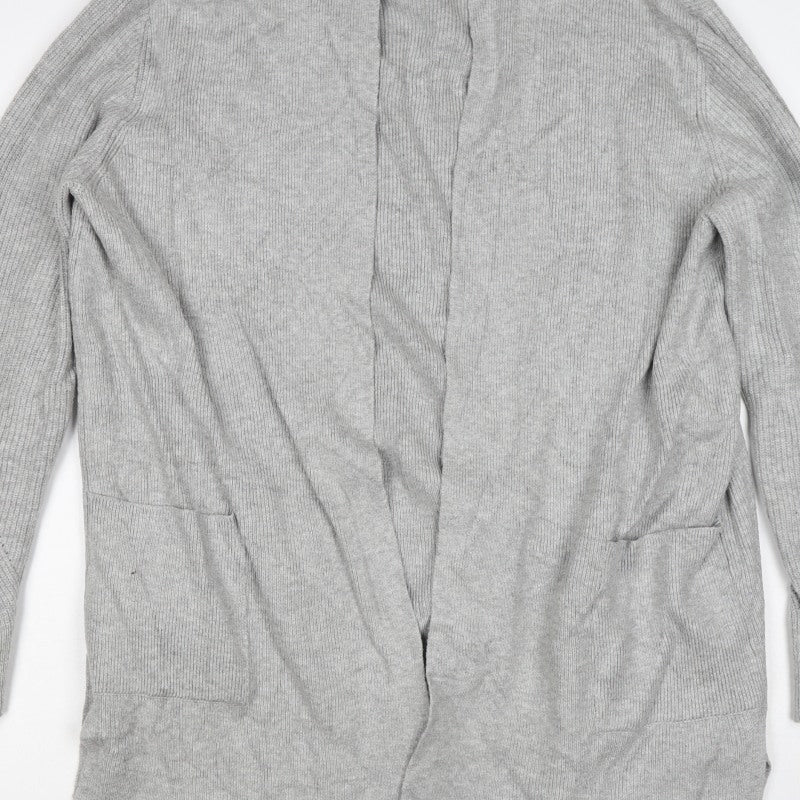 Marks & Spencer Women Grey Size 16 Longline Open Knit Cardigan Pockets