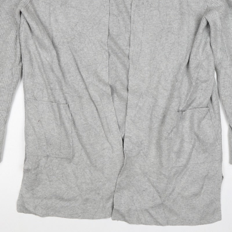 Marks & Spencer Women Grey Size 16 Longline Open Knit Cardigan Pockets
