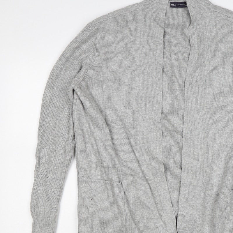 Marks & Spencer Women Grey Size 16 Longline Open Knit Cardigan Pockets