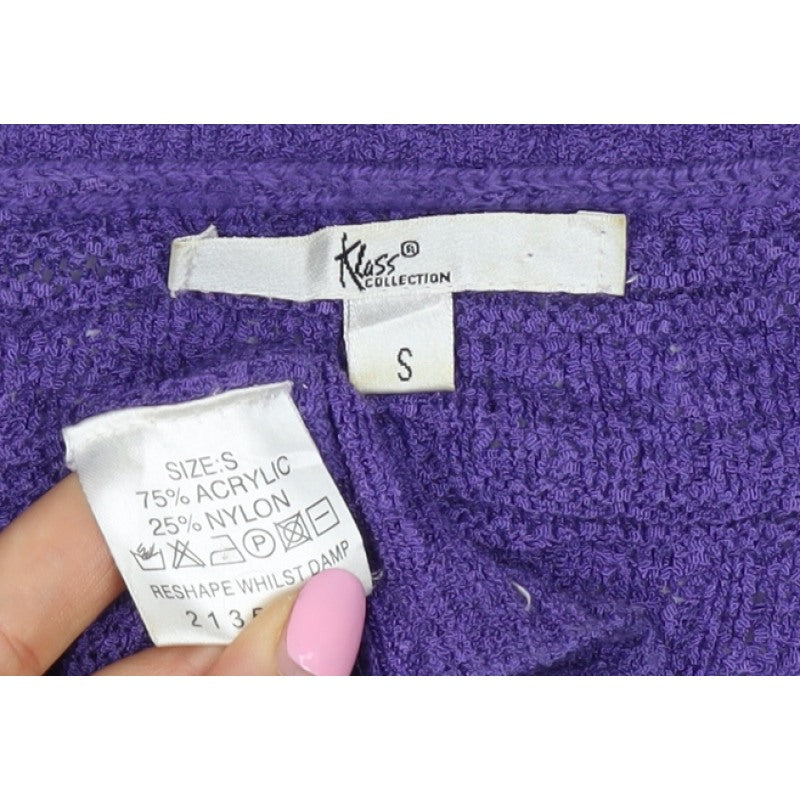 Klass Collection Women’s Purple S Open Knit Button Cardigan