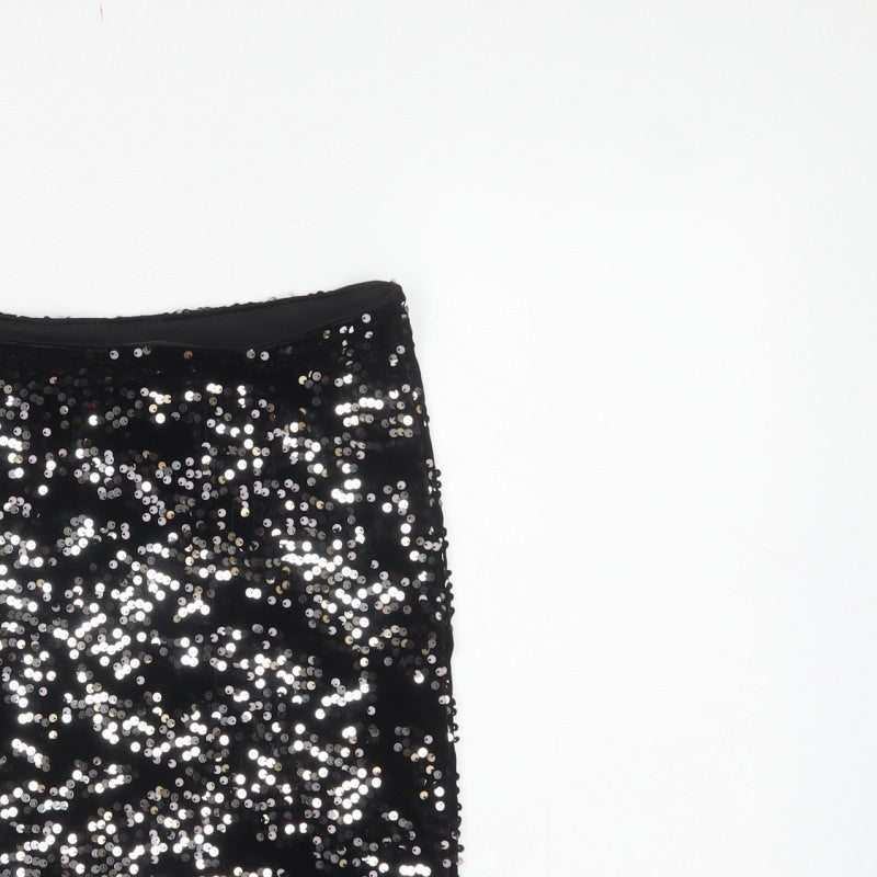 H&M Divided Women Black Silver Sequin Mini Pencil Skirt Size S