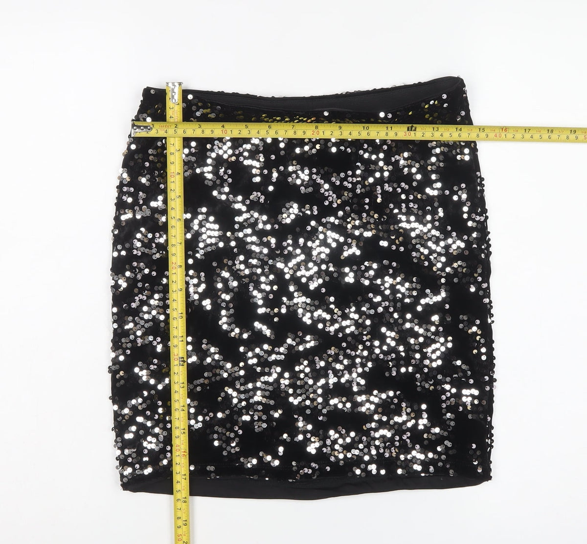 H&M Divided Women Black Silver Sequin Mini Pencil Skirt Size S
