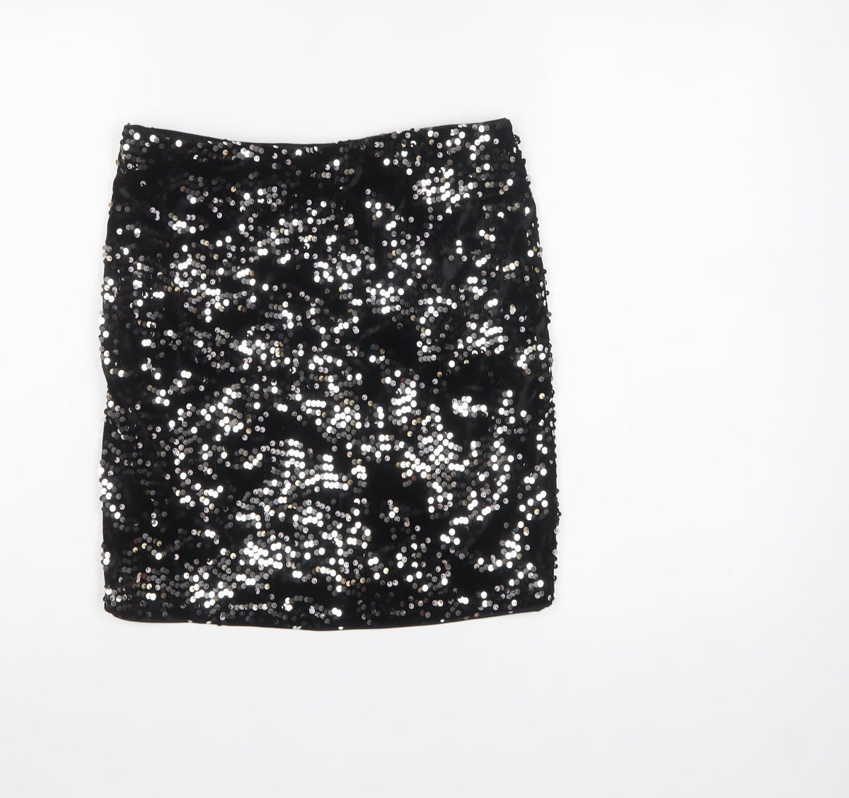 H&M Divided Women Black Silver Sequin Mini Pencil Skirt Size S