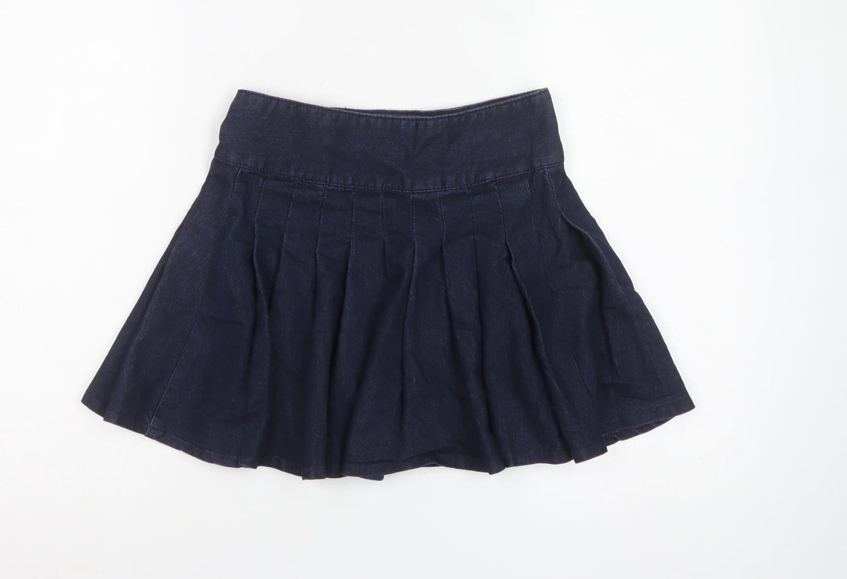 Denim Co Women Blue UK 8 Flare Pleated Denim Mini Skirt Buckles