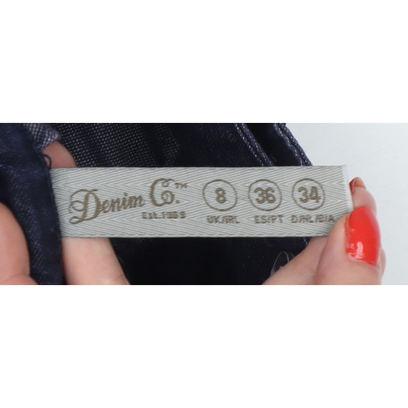 Denim Co Women Blue UK 8 Flare Pleated Denim Mini Skirt Buckles
