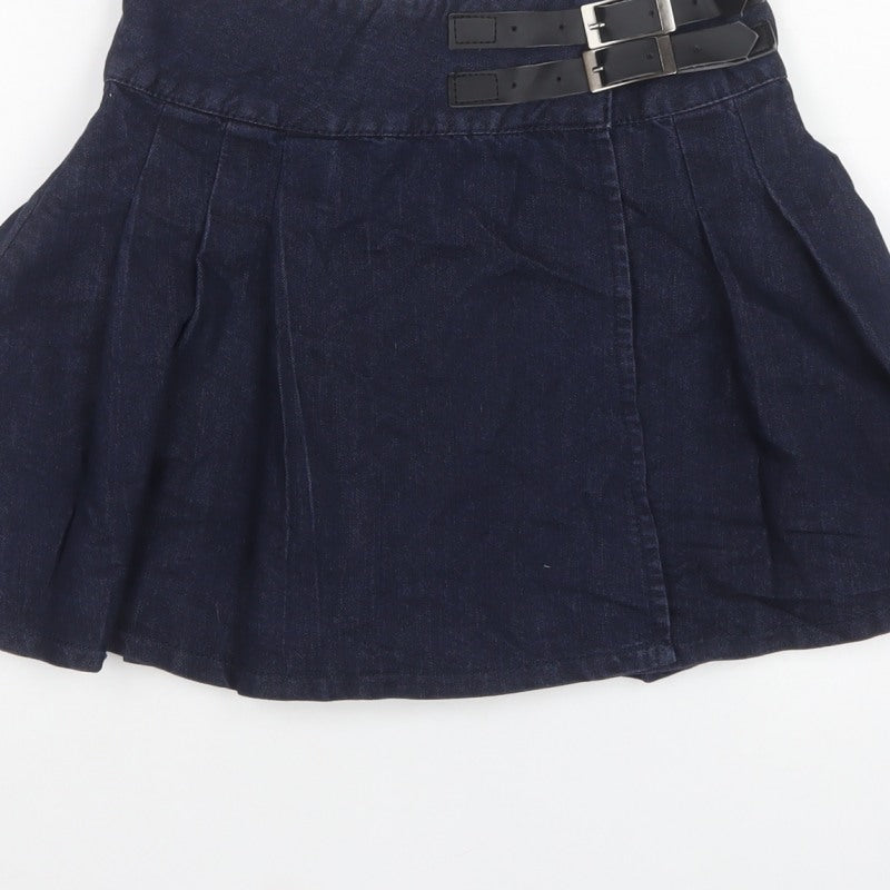 Denim Co Women Blue UK 8 Flare Pleated Denim Mini Skirt Buckles