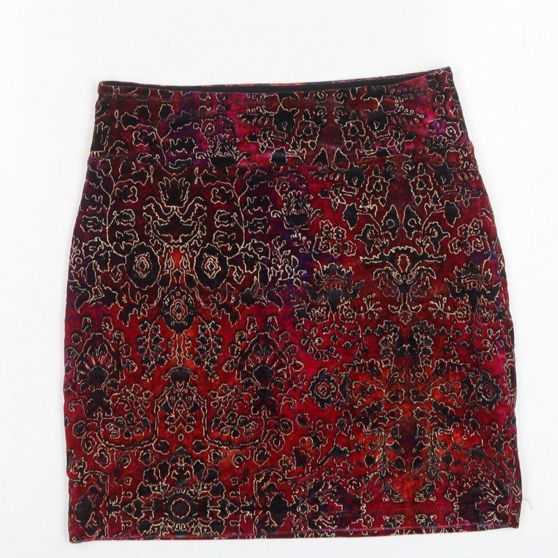 Mossimo Women's Red Paisley S Pencil Mini Stretch Skirt