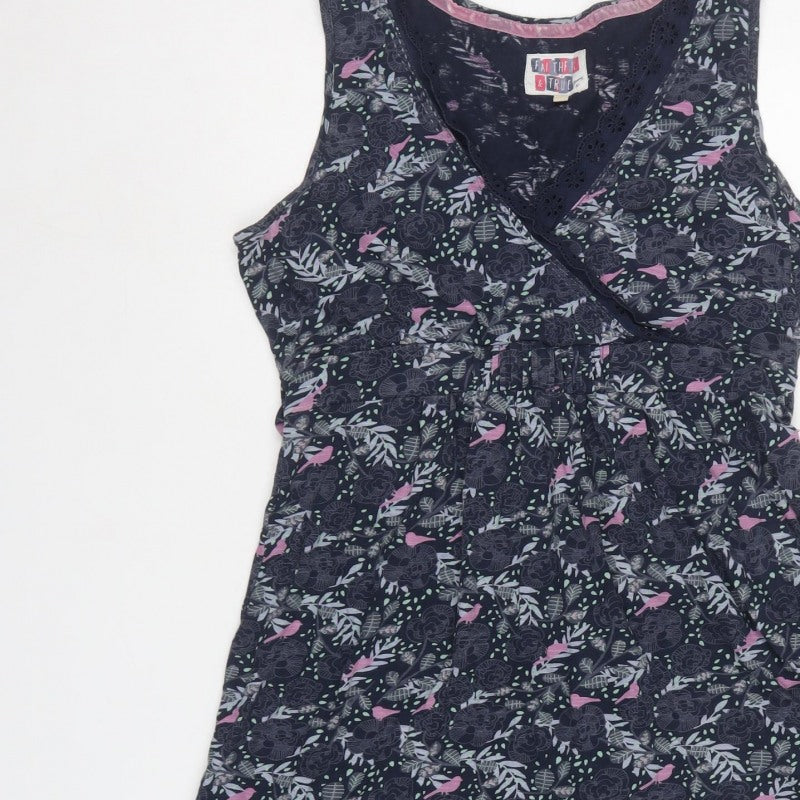 Mantaray Women’s Black Floral Cotton Wrap Dress UK 12 Sleeveless