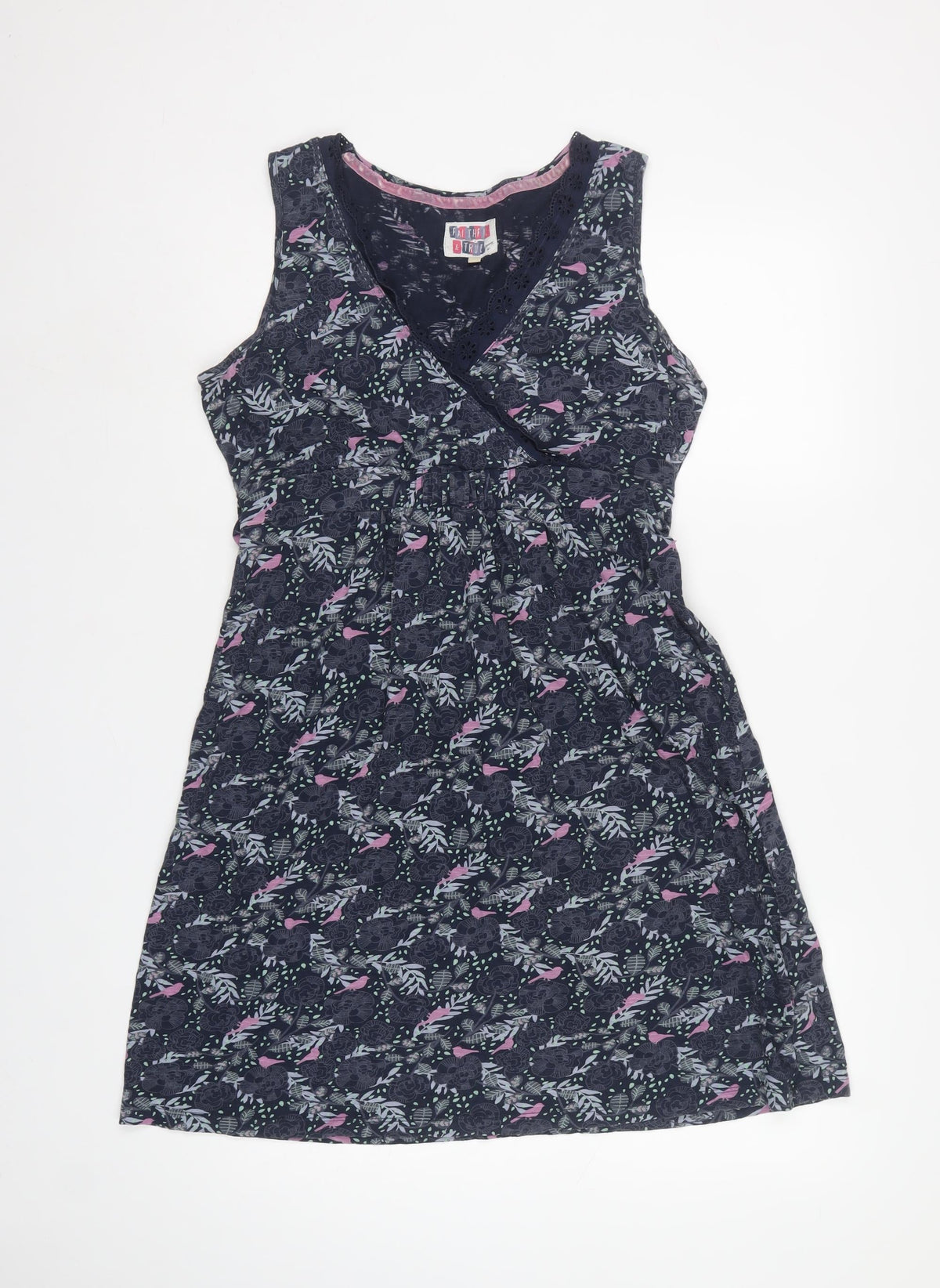 Mantaray Women’s Black Floral Cotton Wrap Dress UK 12 Sleeveless