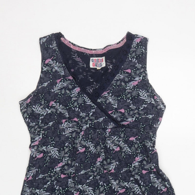 Mantaray Women’s Black Floral Cotton Wrap Dress UK 12 Sleeveless
