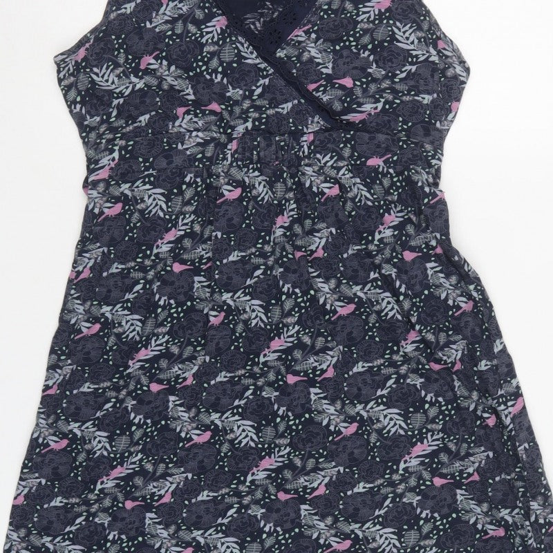 Mantaray Women’s Black Floral Cotton Wrap Dress UK 12 Sleeveless