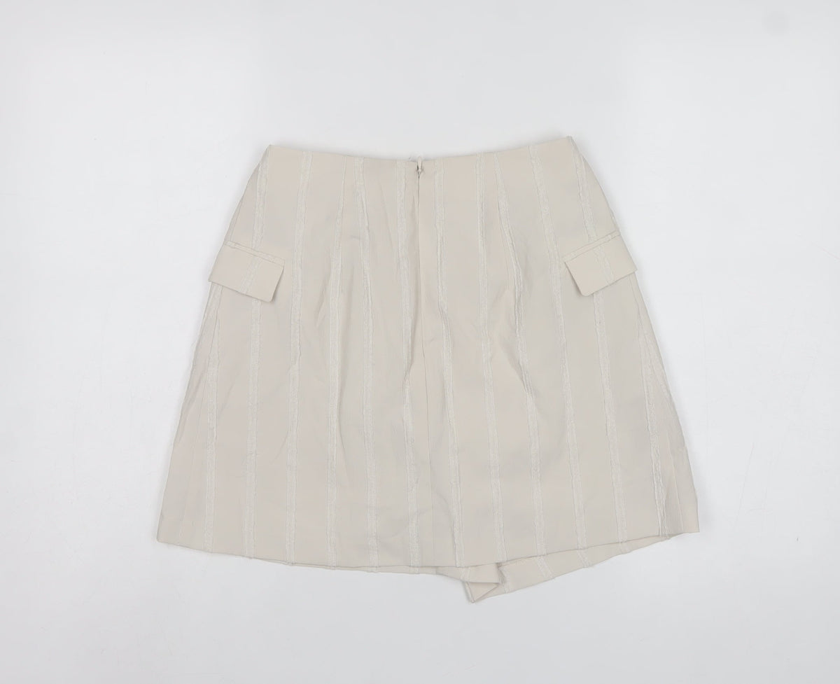 H&M Women Ivory UK 4 Cargo Skort Striped Pocket Short