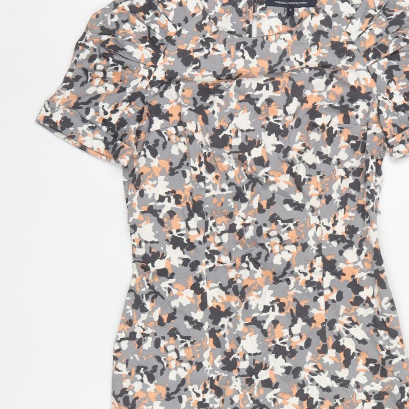 French Connection Women Grey Camo Print Size 8 Sheath Dress Belted
