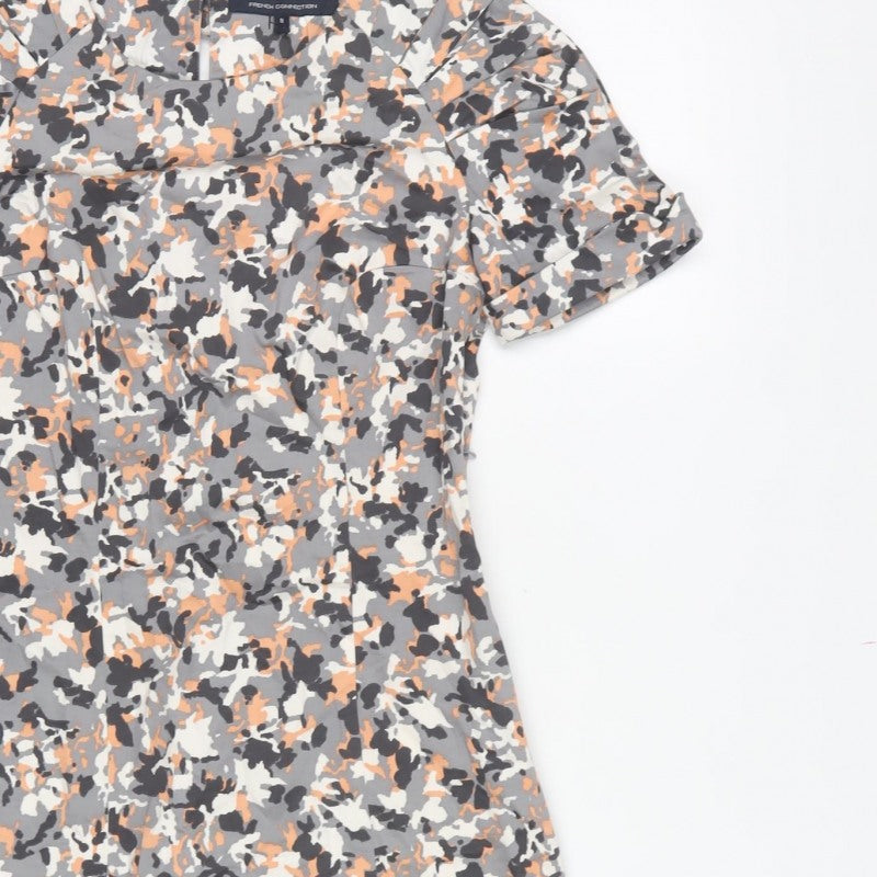 French Connection Women Grey Camo Print Size 8 Sheath Dress Belted