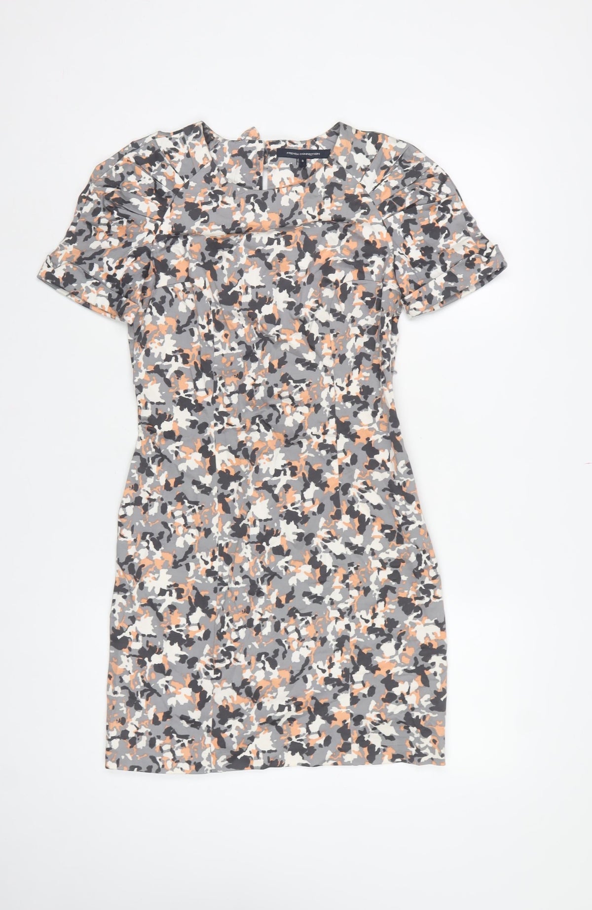French Connection Women Grey Camo Print Size 8 Sheath Dress Belted