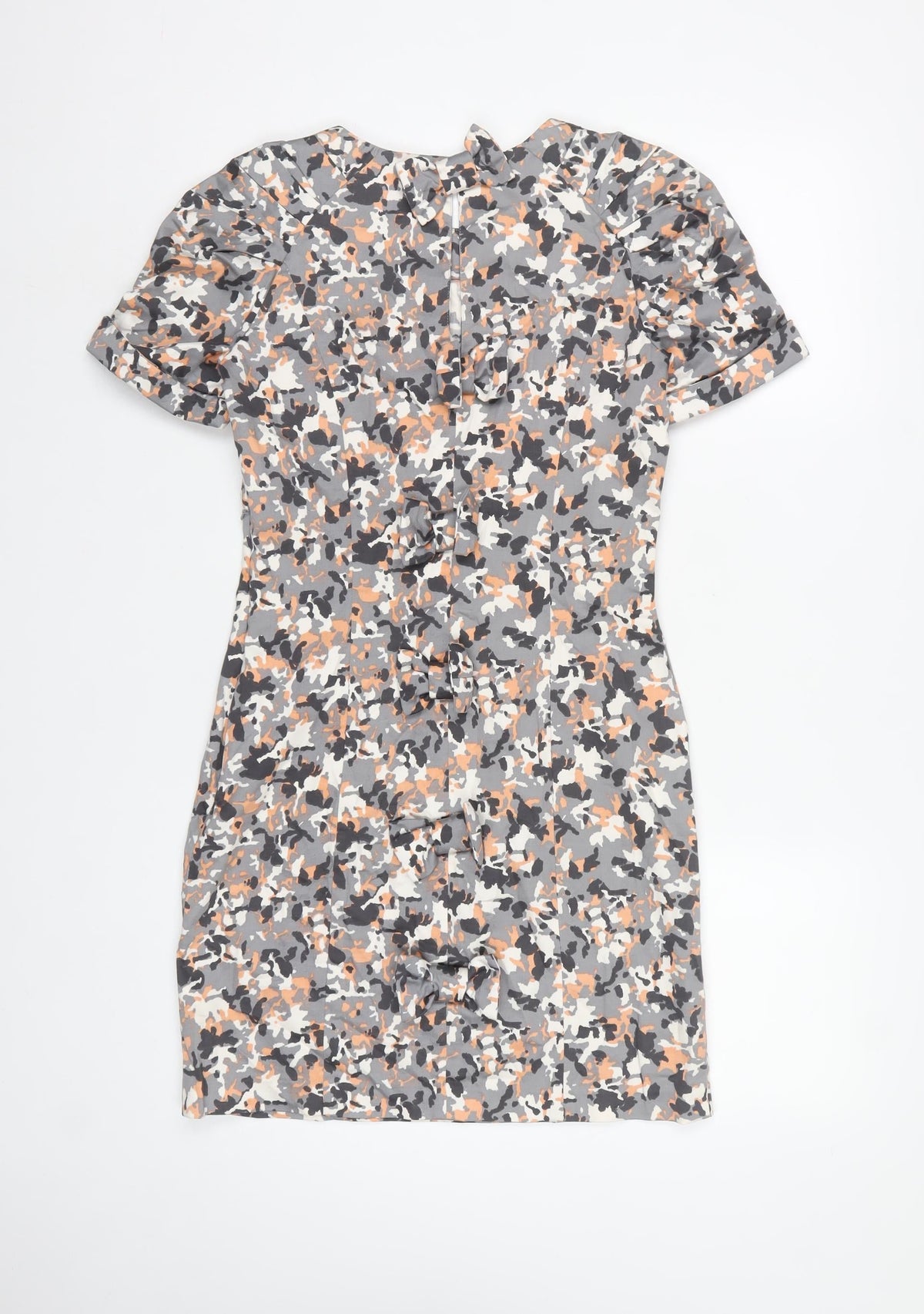 French Connection Women Grey Camo Print Size 8 Sheath Dress Belted