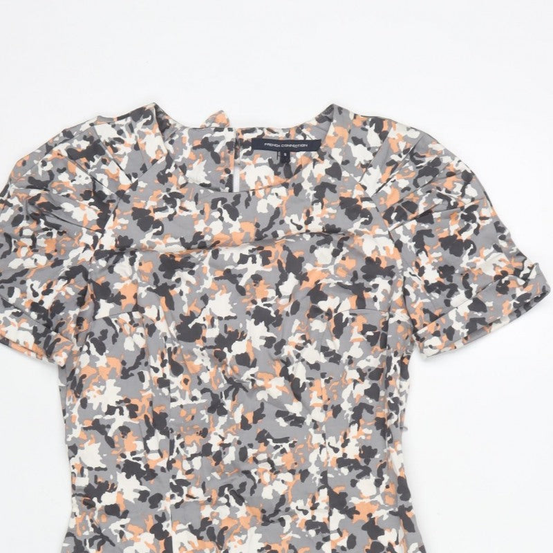 French Connection Women Grey Camo Print Size 8 Sheath Dress Belted