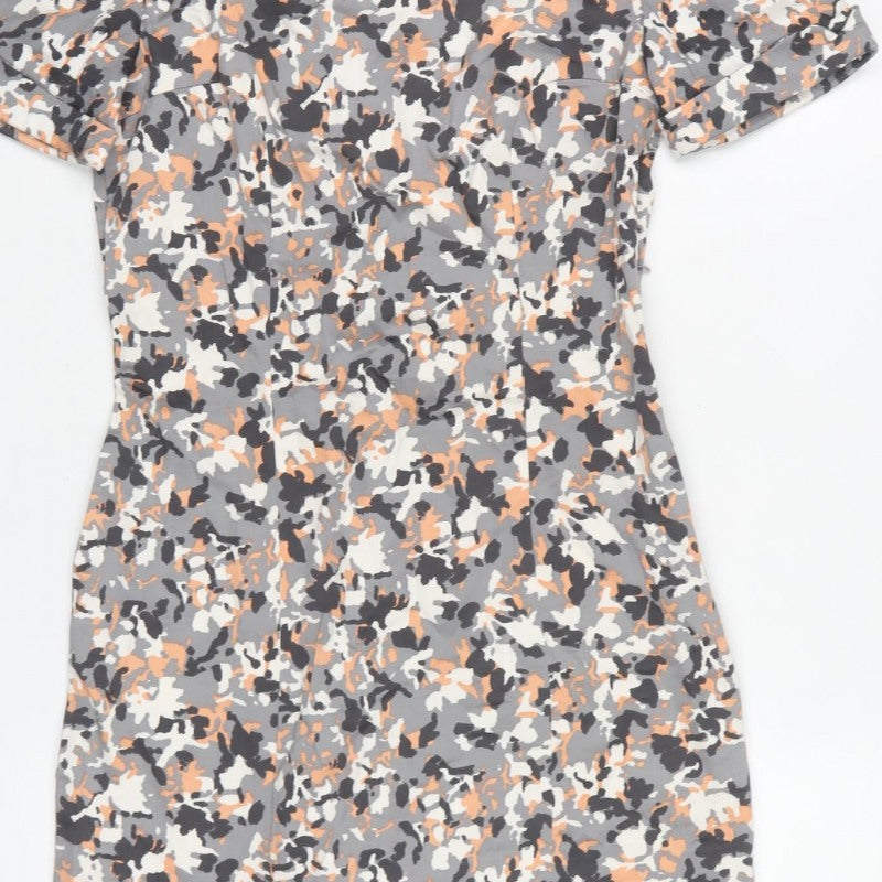French Connection Women Grey Camo Print Size 8 Sheath Dress Belted