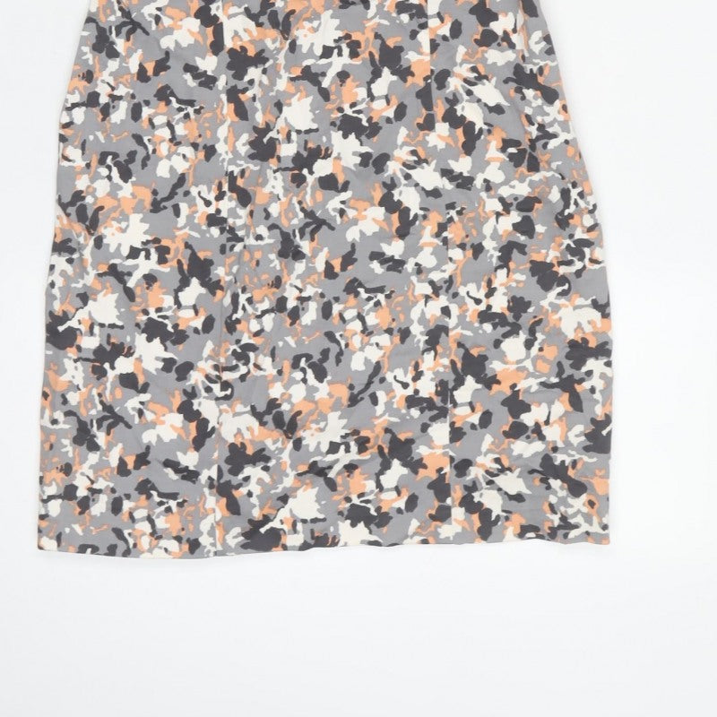 French Connection Women Grey Camo Print Size 8 Sheath Dress Belted