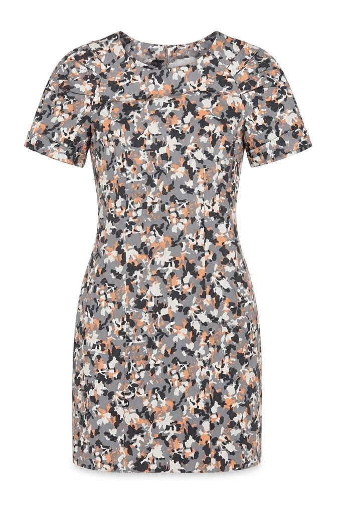 French Connection Women Grey Camo Print Size 8 Sheath Dress Belted