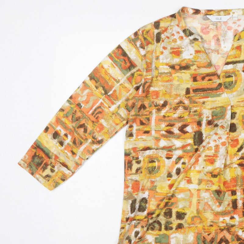 Isle Women’s Multicoloured S Wrap 3/4 Sleeve Geometric Blouse Top