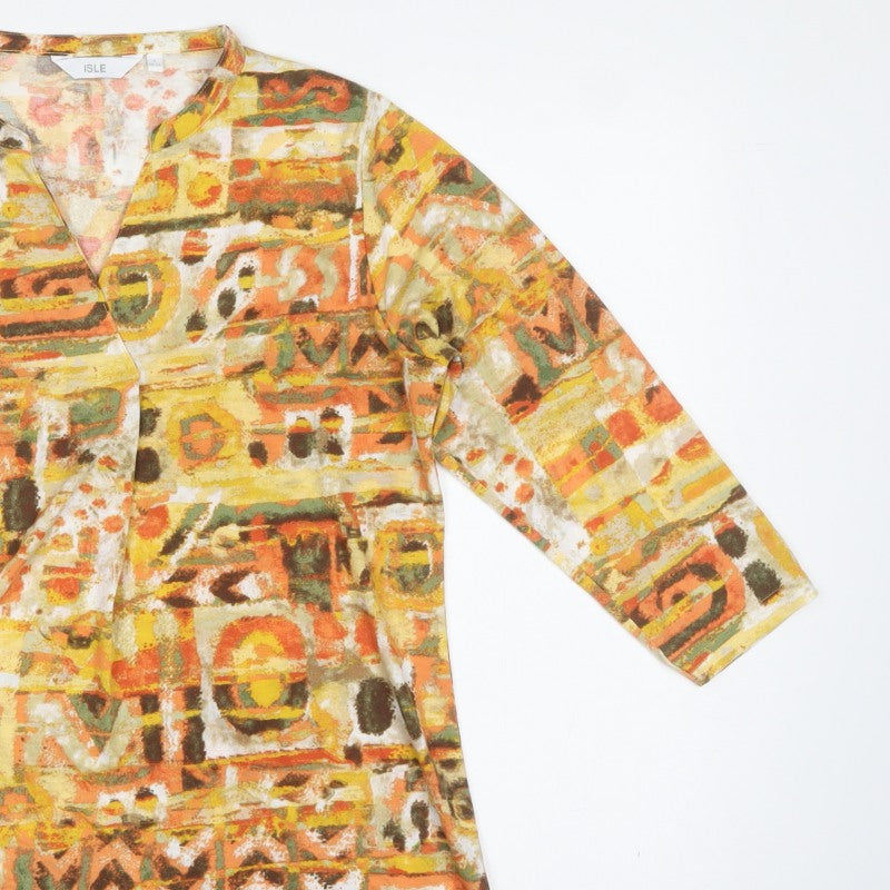 Isle Women’s Multicoloured S Wrap 3/4 Sleeve Geometric Blouse Top