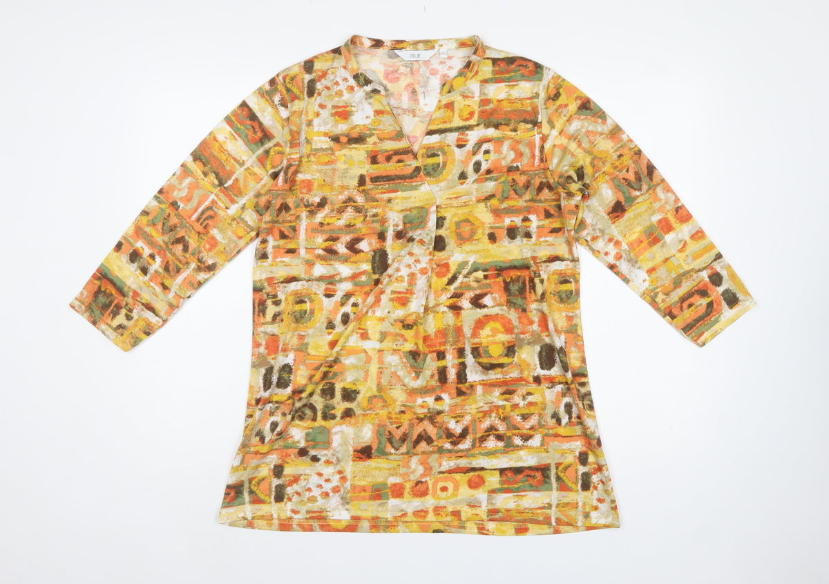 Isle Women’s Multicoloured S Wrap 3/4 Sleeve Geometric Blouse Top