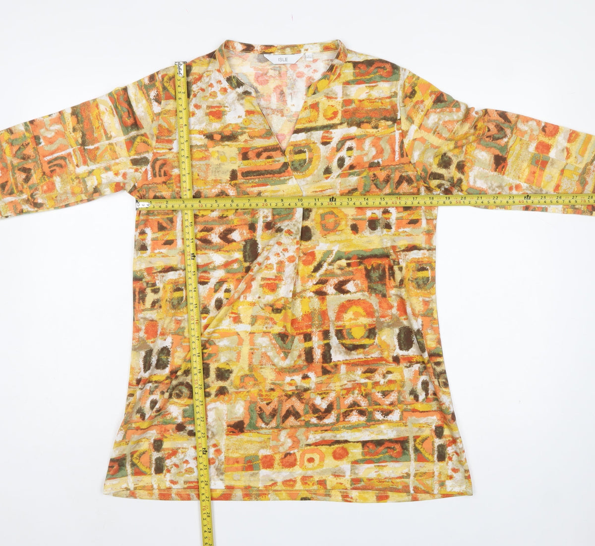 Isle Women’s Multicoloured S Wrap 3/4 Sleeve Geometric Blouse Top