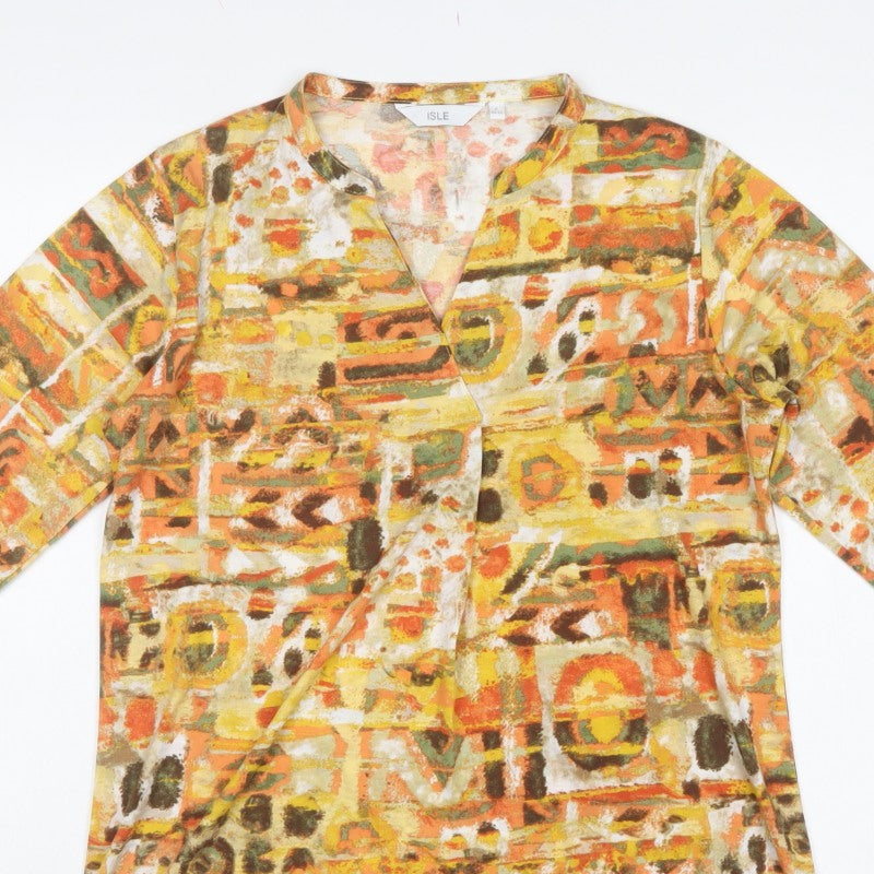 Isle Women’s Multicoloured S Wrap 3/4 Sleeve Geometric Blouse Top