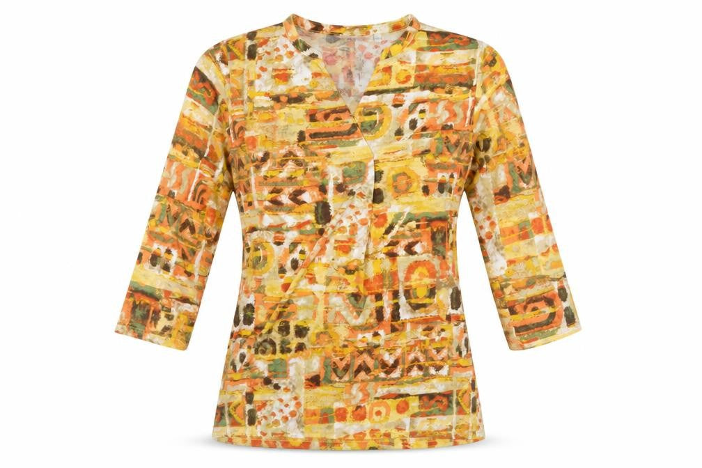 Isle Women’s Multicoloured S Wrap 3/4 Sleeve Geometric Blouse Top