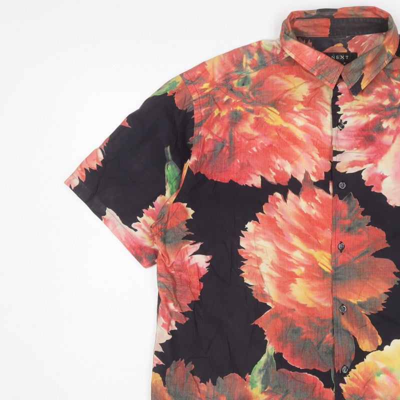 Next Men Multicoloured XL Floral Cotton Short Sleeve Button-Up Shirt