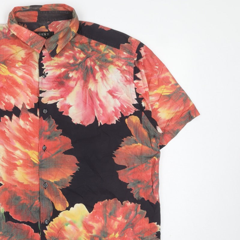 Next Men Multicoloured XL Floral Cotton Short Sleeve Button-Up Shirt