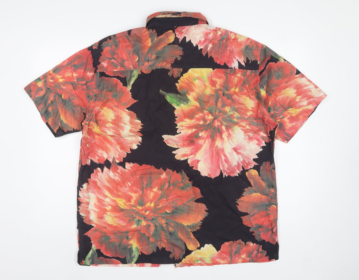 Next Men Multicoloured XL Floral Cotton Short Sleeve Button-Up Shirt