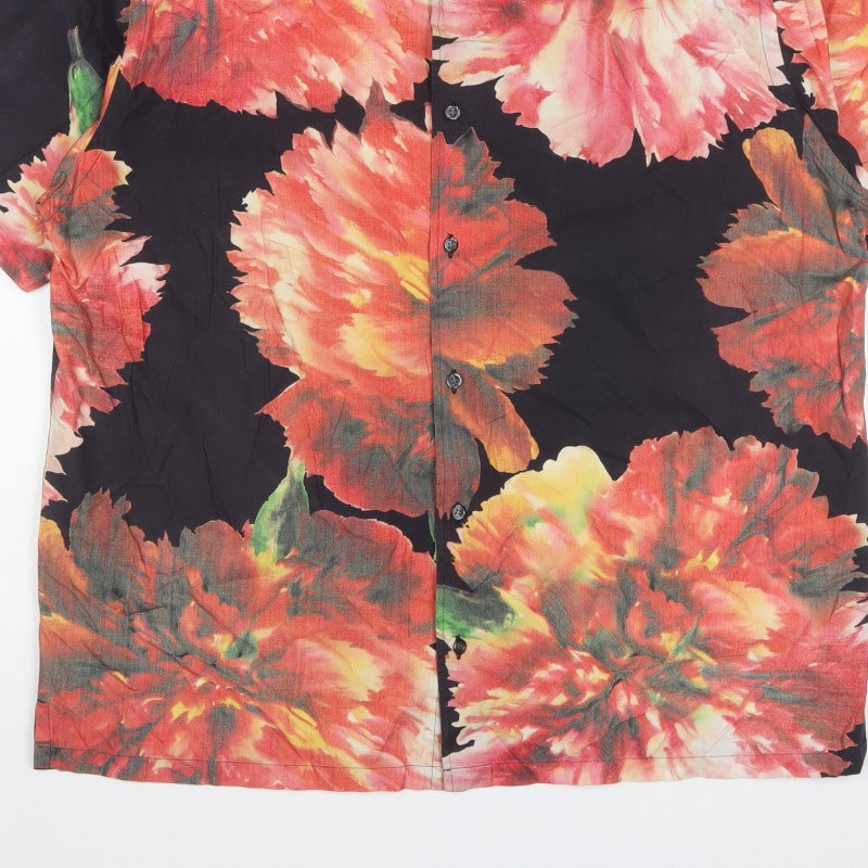 Next Men Multicoloured XL Floral Cotton Short Sleeve Button-Up Shirt