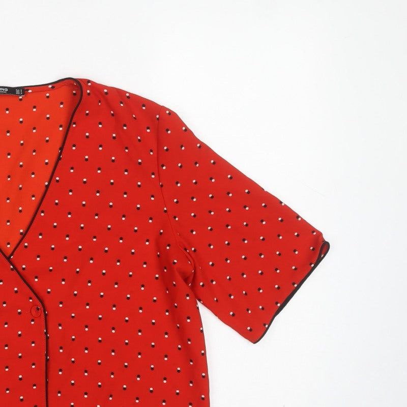 MNG Basics Women Red M Polka Dot Wrap Blouse Flutter Sleeve