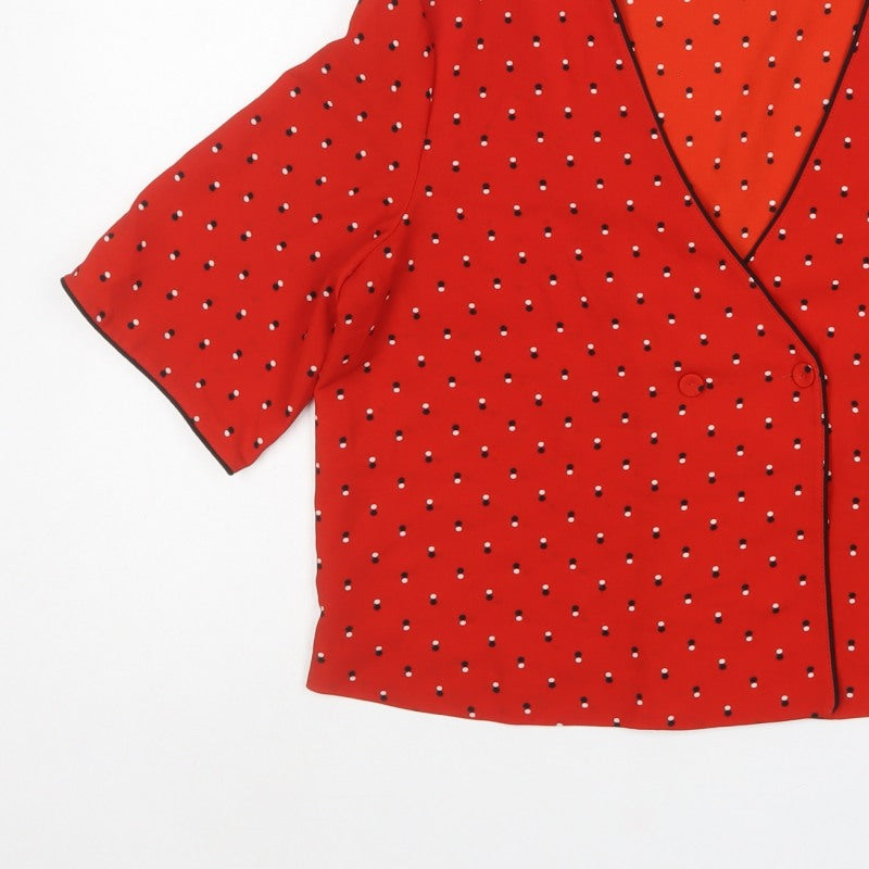 MNG Basics Women Red M Polka Dot Wrap Blouse Flutter Sleeve