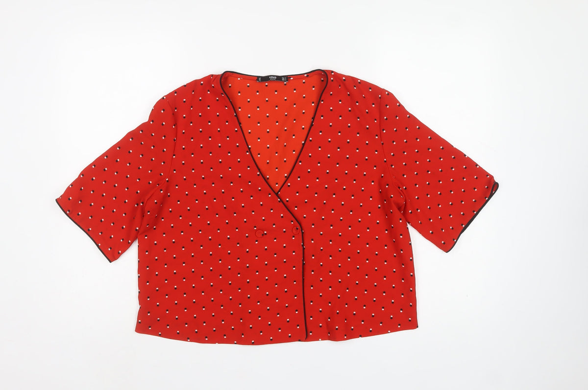 MNG Basics Women Red M Polka Dot Wrap Blouse Flutter Sleeve