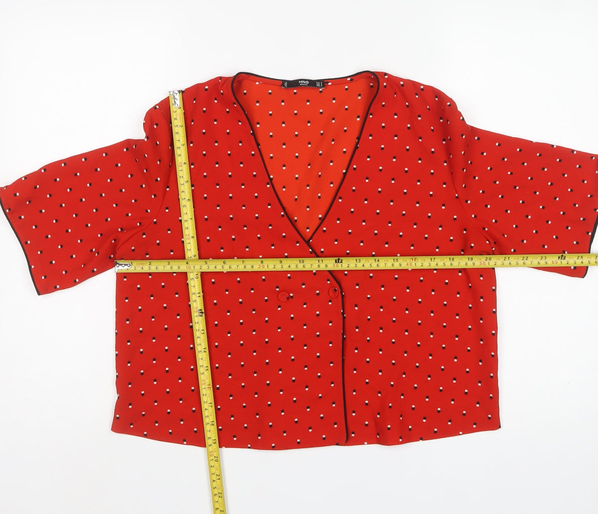 MNG Basics Women Red M Polka Dot Wrap Blouse Flutter Sleeve