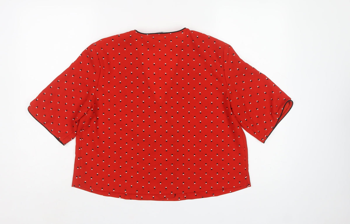 MNG Basics Women Red M Polka Dot Wrap Blouse Flutter Sleeve