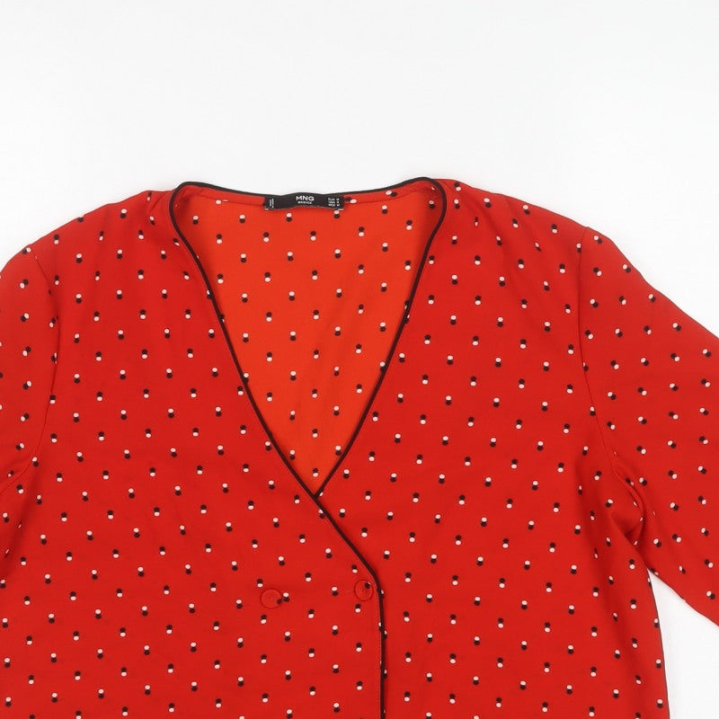 MNG Basics Women Red M Polka Dot Wrap Blouse Flutter Sleeve