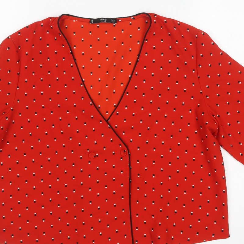 MNG Basics Women Red M Polka Dot Wrap Blouse Flutter Sleeve