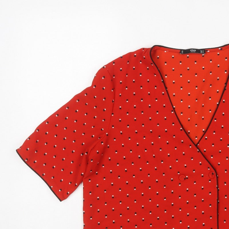 MNG Basics Women Red M Polka Dot Wrap Blouse Flutter Sleeve